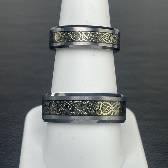 His and Hers Tungsten Carbide Celtic Dragon Bands - Picture 5 of 11